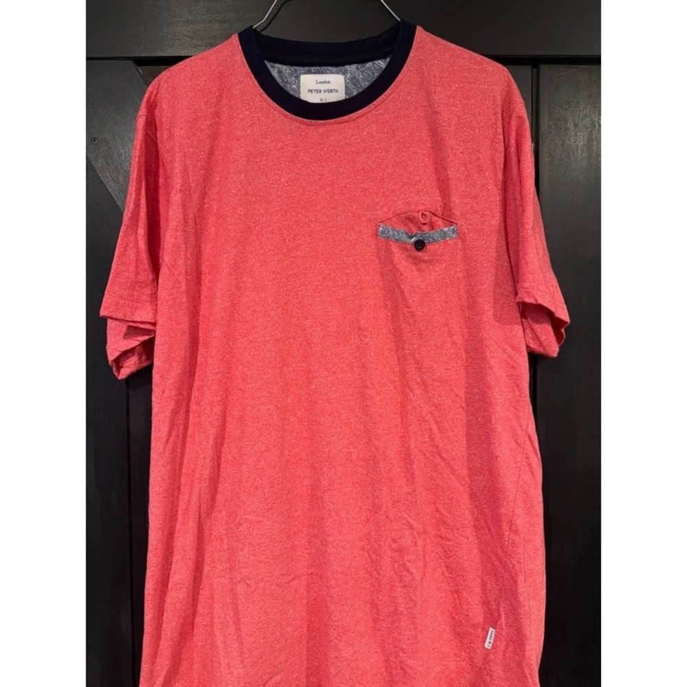 Peter Werth London N.1 Mens Daleham Pocket T-Shirt Coral Pink Heather XL